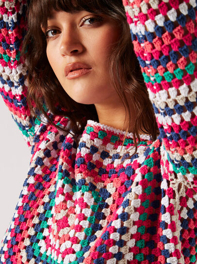 Cotton Cropped Crochet Squares Top
