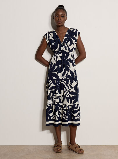 Floral Silhouette Tiered Midi Dress