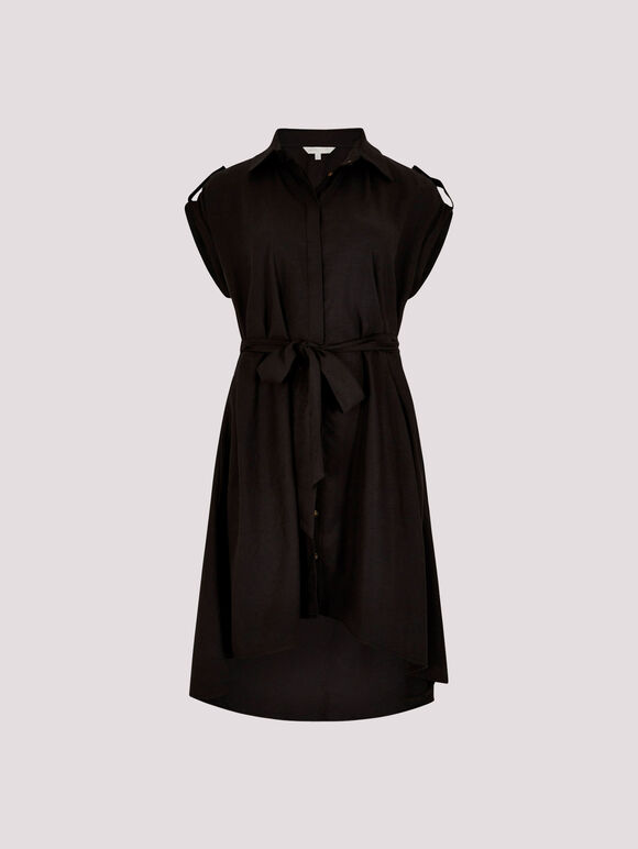 High-Low Shirt Mini Dress, Black, large