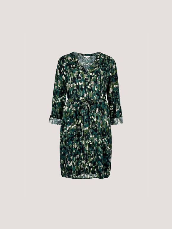 Abstract Brushstroke Shirt Mini Dress, Green, large