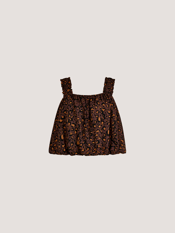 Animal Print Bubble Hem Cami Top, Brown, large