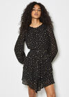 Gold Foil Star Chiffon Mini Dress, Black, large
