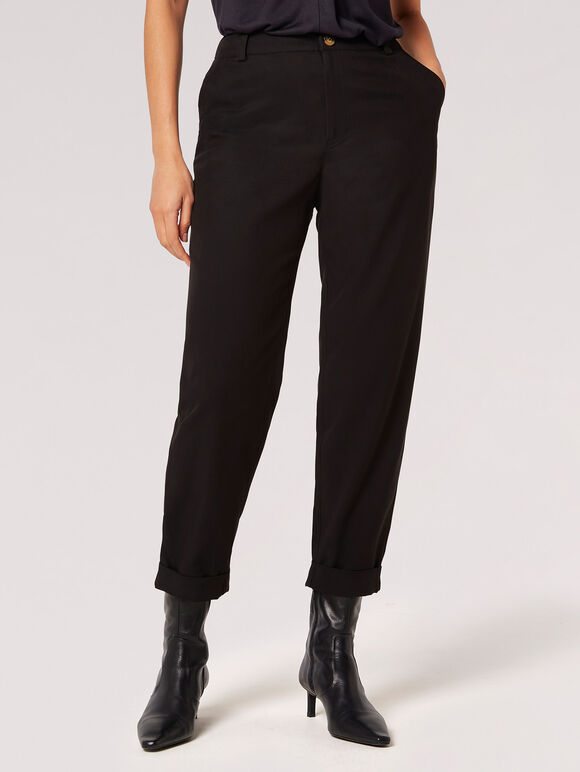 Pantalon Chino en Sergé Doux, Noir, large