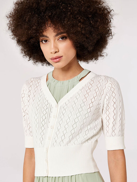 Pointelle Shrug, Cream, large