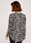 Zebra Curved Hem High Low Top, Grey, large