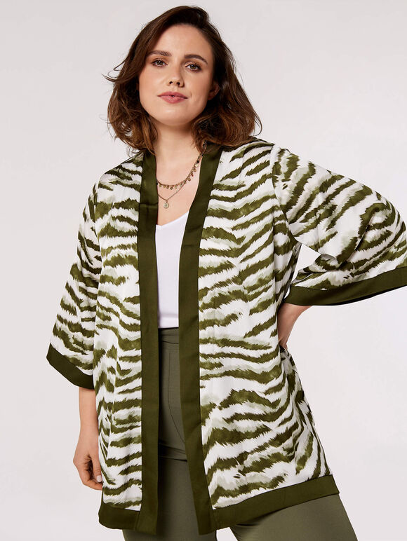 Curve Tiger Offener Kimono, Khaki, groß
