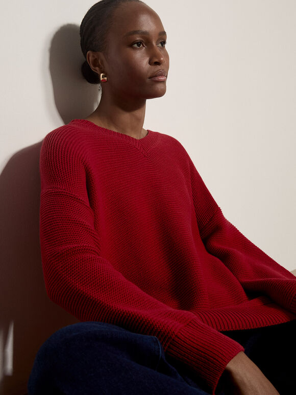 Textured Stitch Oversized Jumper, Red, large