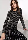 Diamond Knitted Midi Dress, Black, large