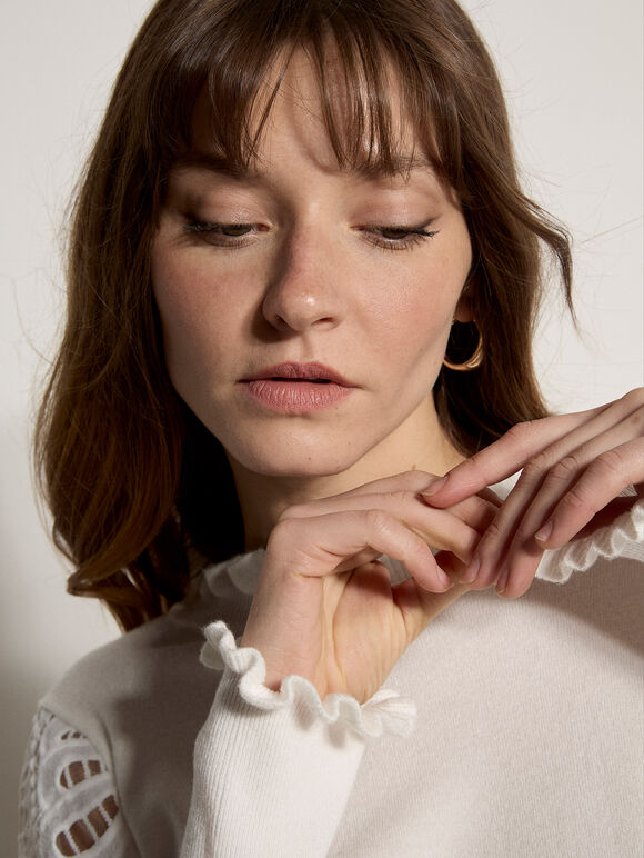 Lace Mesh Jumper, Cream, large