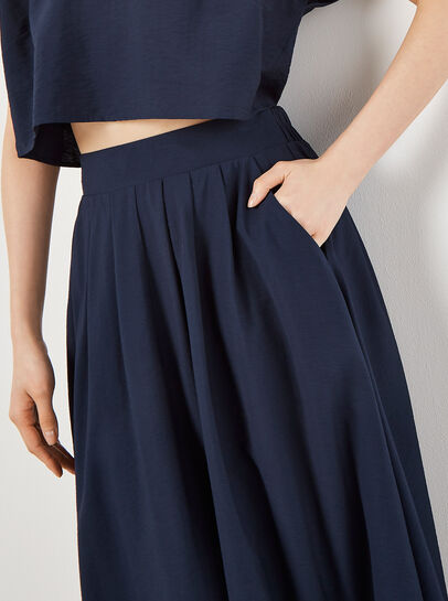 Slub Pleat A-Line Midi Skirt