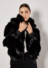 Faux Leather Chevron Fur Jacket, Black, large