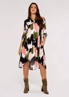 Brushstroke Print Mini Shirt Dress, Khaki, large