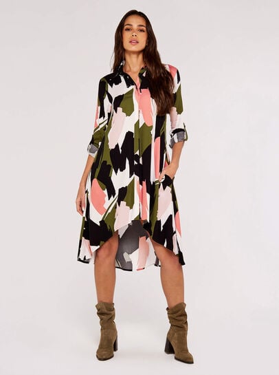 Brushstroke Print Mini Shirt Dress