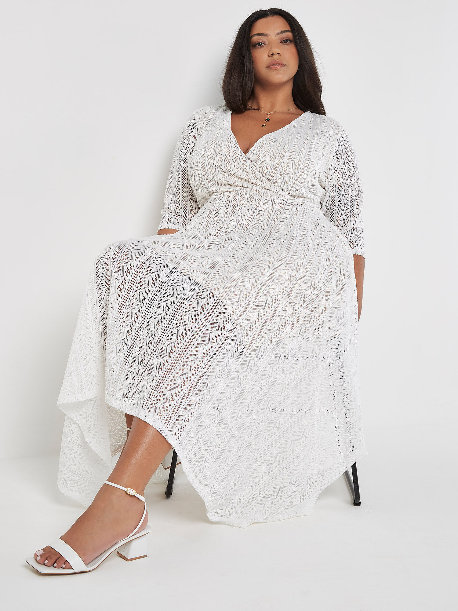 Cream midi wrap dress best sale