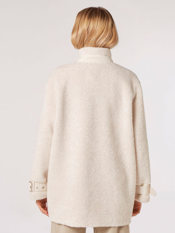Tight Knit Borg Oversized Coat, Cream, large
