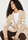 3D Daisy Chunky Knit Cardigan, Stone, large