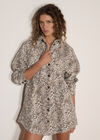 Leopard Print Cotton Denim Shacket Mini Dress, Grey, large