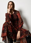 Ikat Patchwork Smocked Chiffon Midi Dress, Burgundy, large
