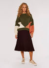 Pleated Midi Skirt, Brown, large