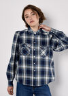 Washed Check Western Shirt, Blue, large