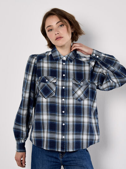 Washed Check Western Shirt