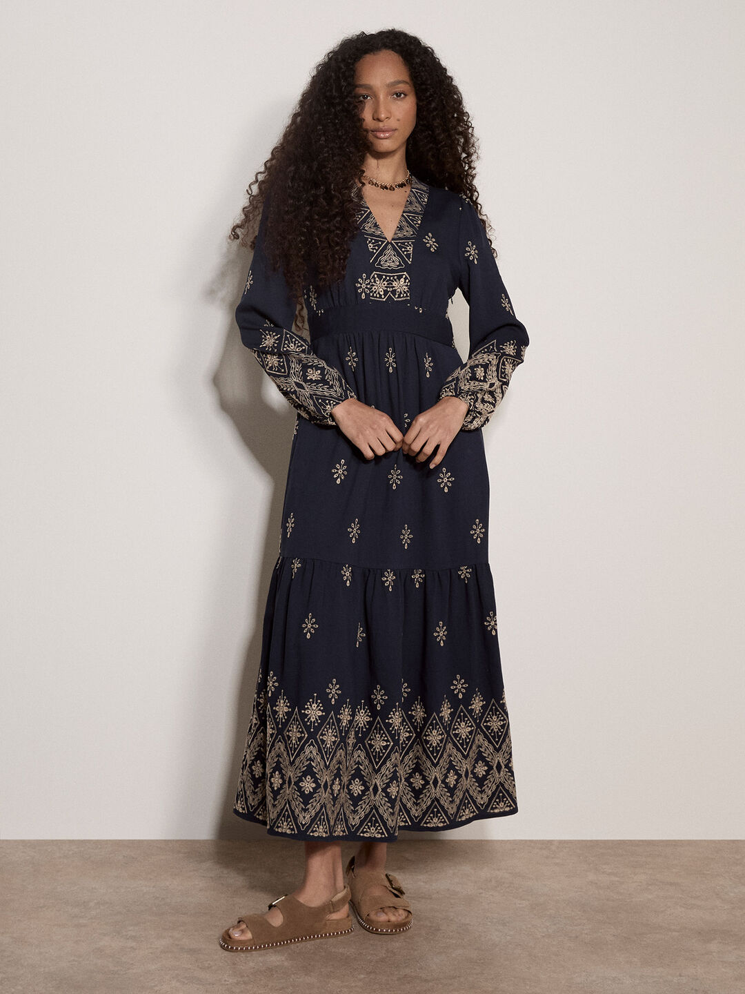 embroidered boho maxi dress Boho Embroidered Long Sleeve Midi Maxi Dress