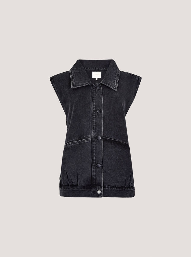 Sleeveless Denim Jacket, Black, large