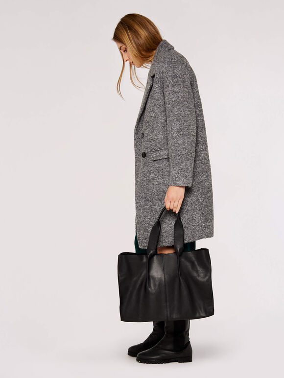 Leather Tote Bag, Black, large