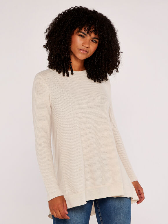 Waffle Knit Top, Stone, large