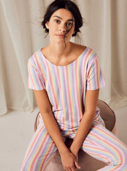 Rainbow Stripe Short Sleeve Top
