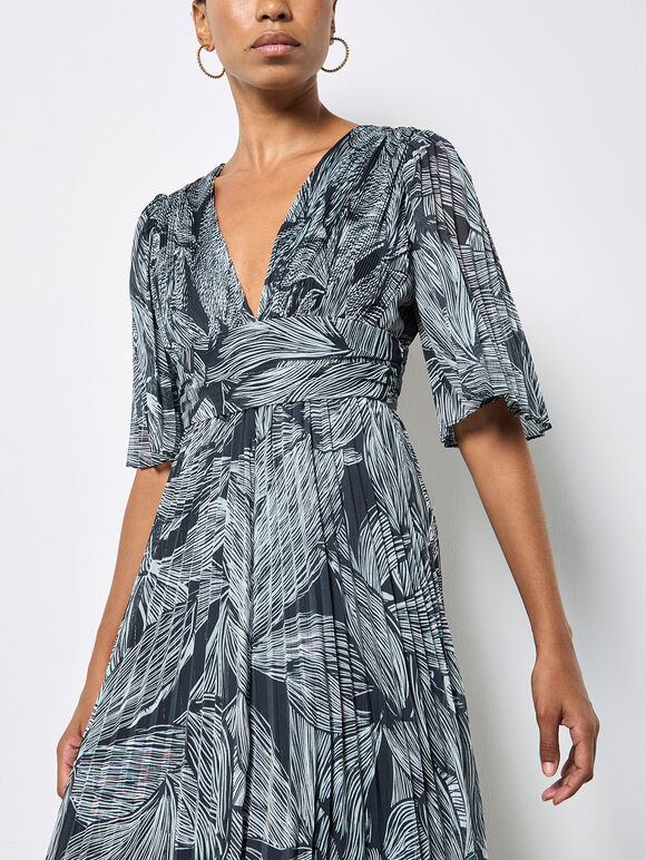 Floral Chiffon Shimmer Maxi Dress, Navy, large