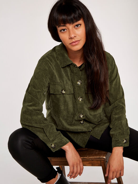 Corduroy Shacket, Khaki, large
