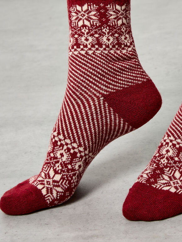 Snowflake Socks, Red, large
