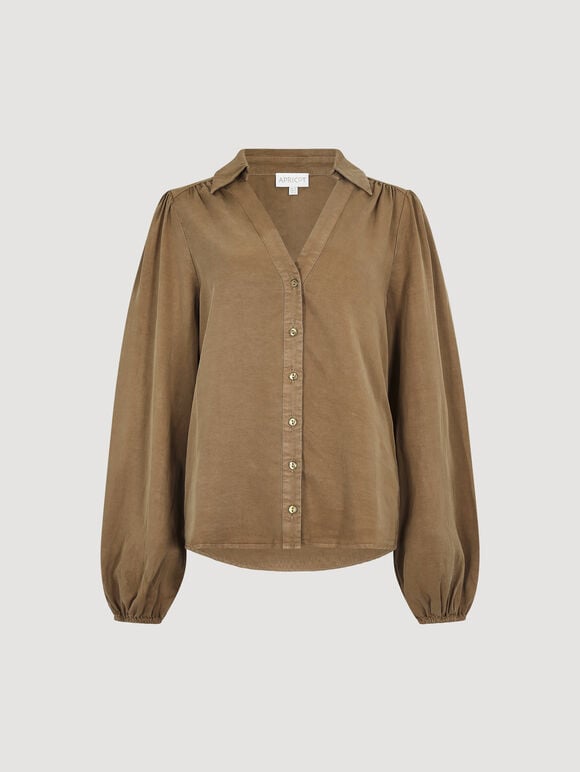 Balloon Sleeve Blouse, Brown, large