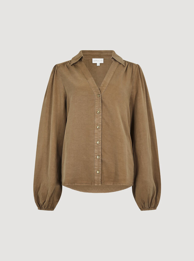Balloon Sleeve Blouse, Brown, large