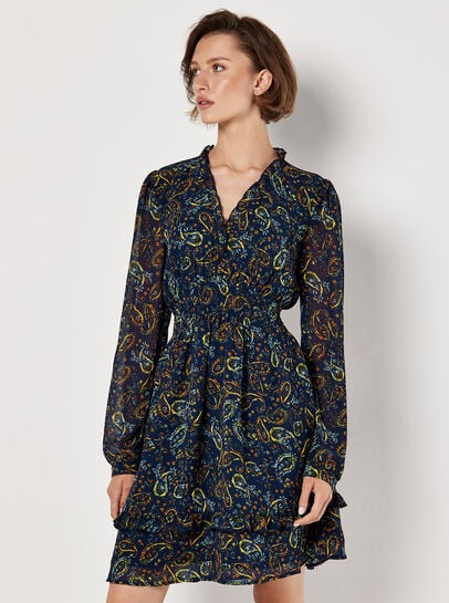 Paisley Ruffle Mini Dress 
