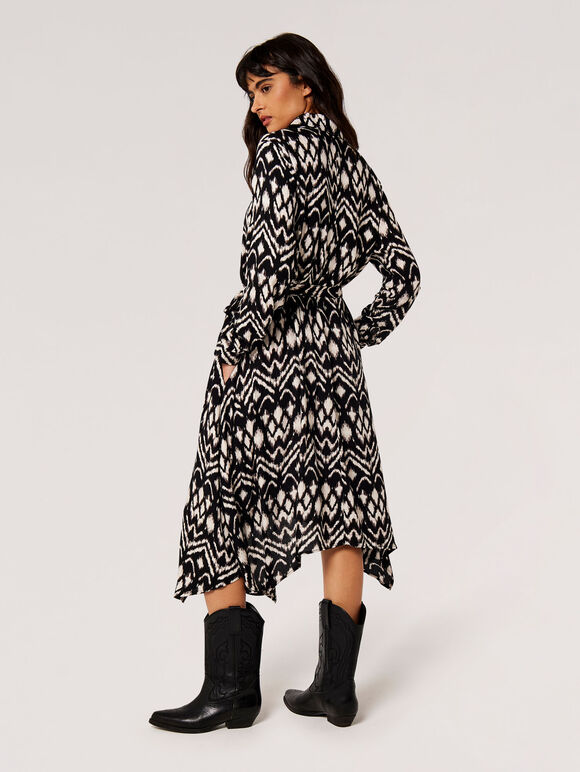 Ikat Shirt Midi Dress, Black, large