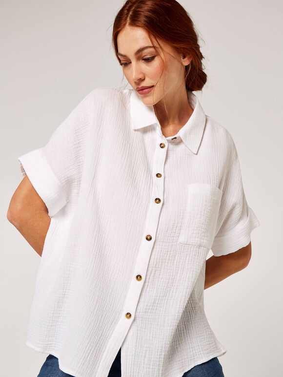 Oversized Cotton Shirt, White, large