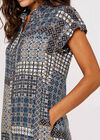Patchwork Shirt Mini Dress, Navy, large
