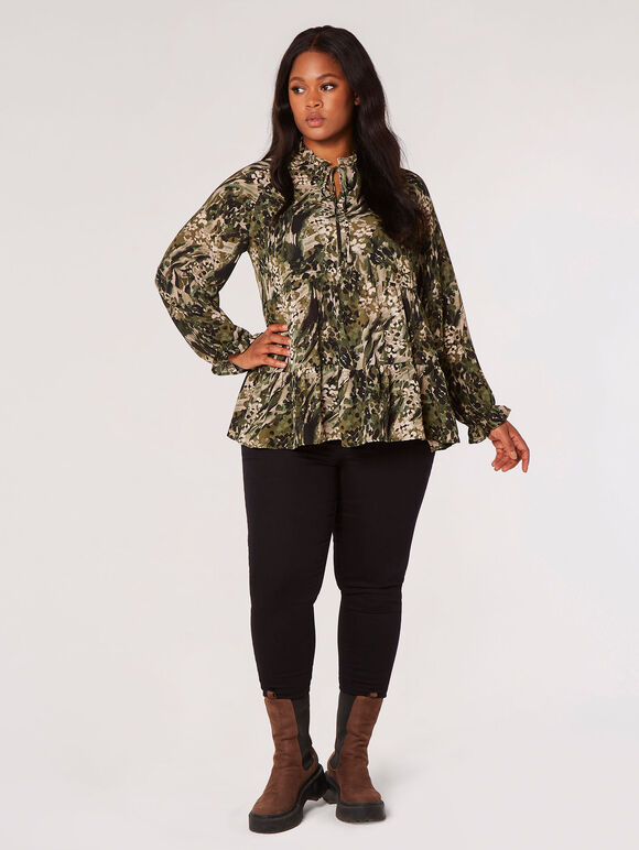 Curve Meadow Textured Tiered Top , Khaki, large