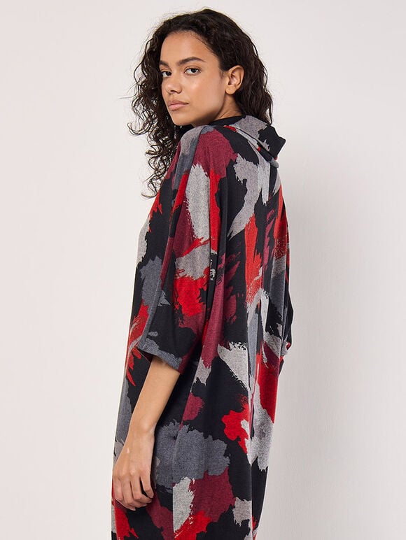 Paint Splash Cocoon Midi Dress, Red, large