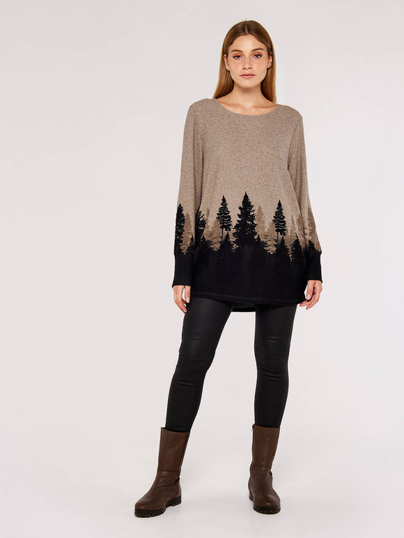 Tree Intarsia Knitted Top, Stone, large