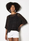 Mesh Popcorn Knit Kaftan Top, Dark Grey - Charcoal, large