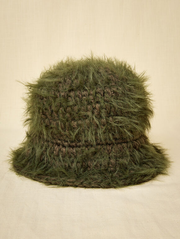 Chapeau bob en tricot pelucheux, vert, grand