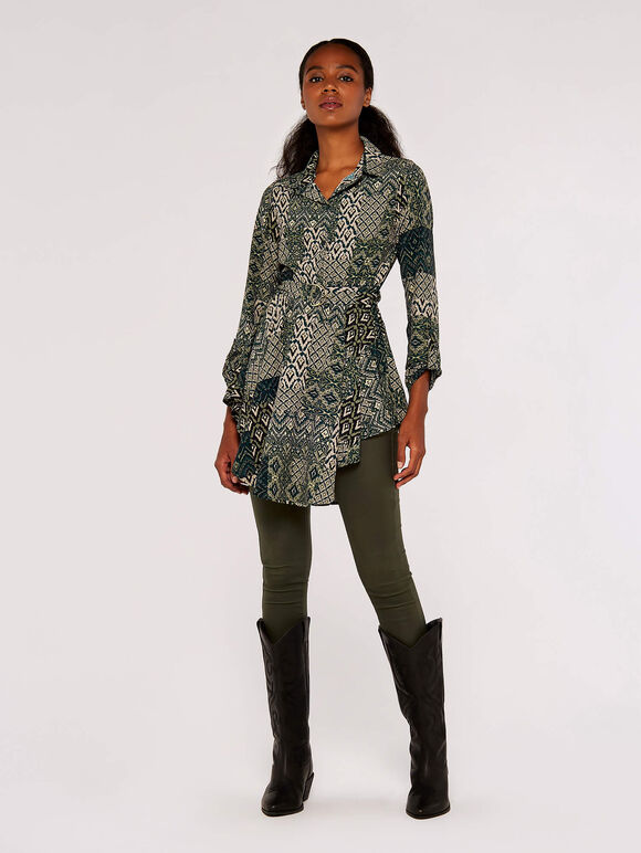 Patchwork Hanky Mini Dress, Green, large