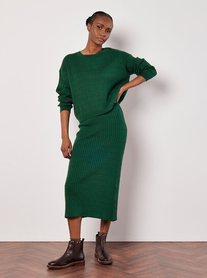 Fine Knit Cable Midi Skirt