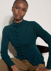 Fine Knit Ruched Cardigan, Teal, large