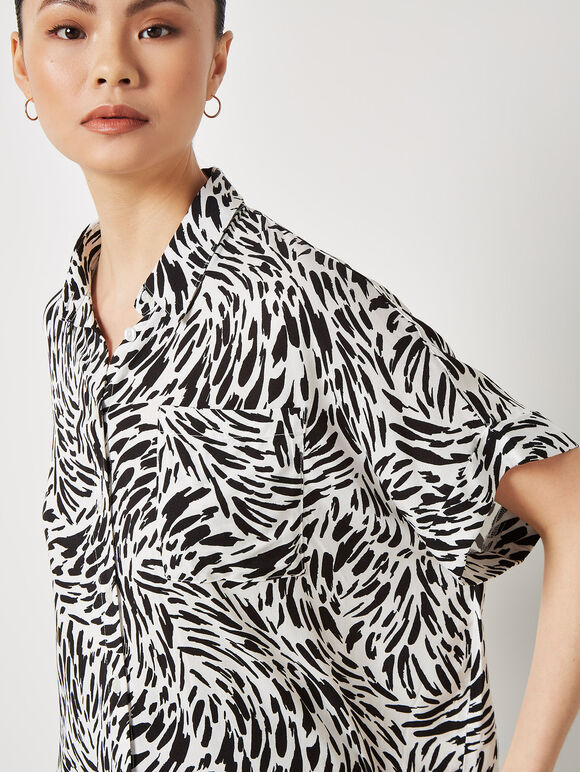 Brushstroke Print Short Sleeve Shirt, Black, large