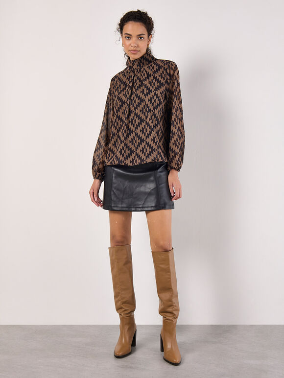 Geo Diamond Chiffon Blouse, Brown, large