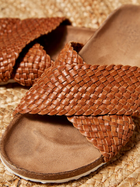Knotted leather Sandal, Brown, large